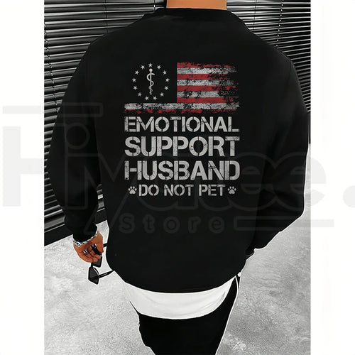 "Emotional Support Husband" – USA Flag Motif Graphic Apparel
