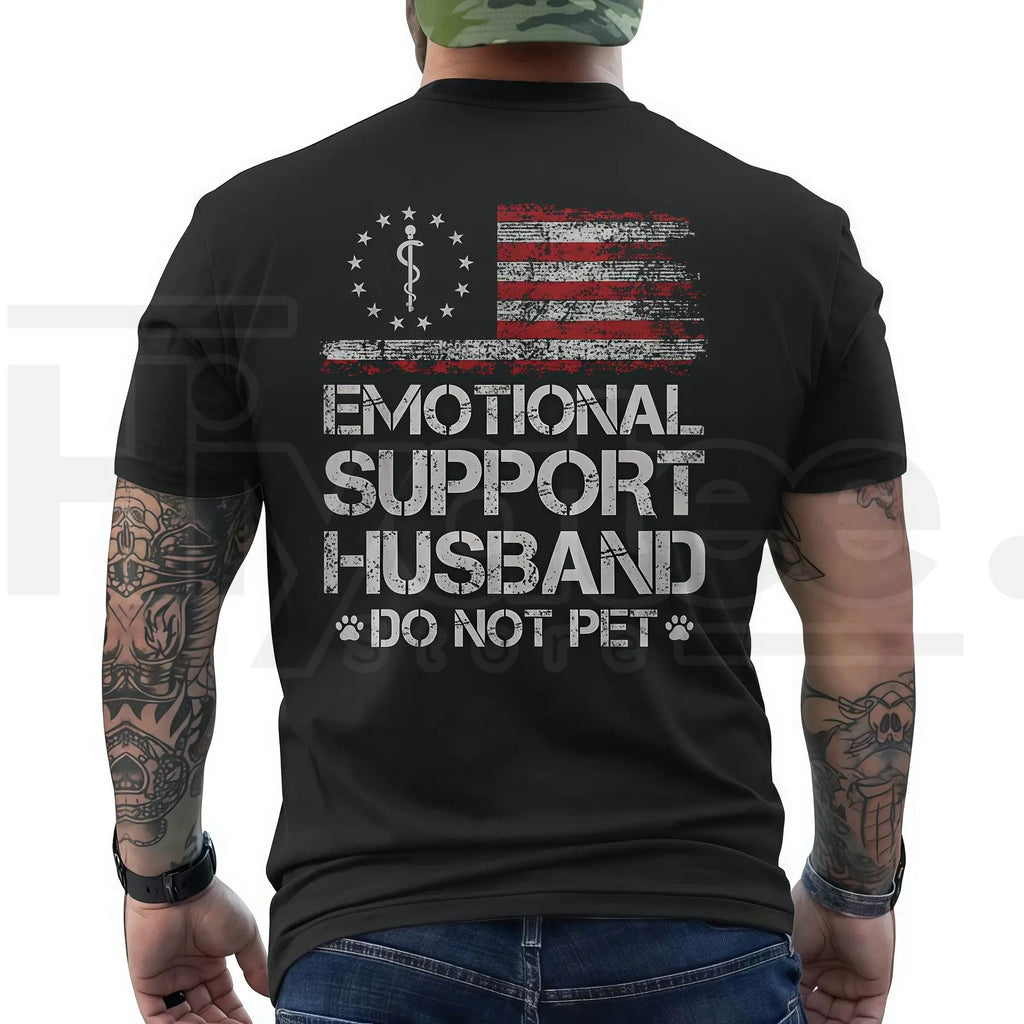 "Emotional Support Husband" – USA Flag Motif Graphic Apparel